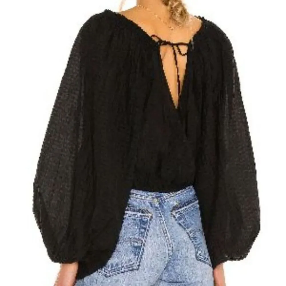 Free People Alicia Top in Black‎ Size Small Oversized Balloon Sleeve